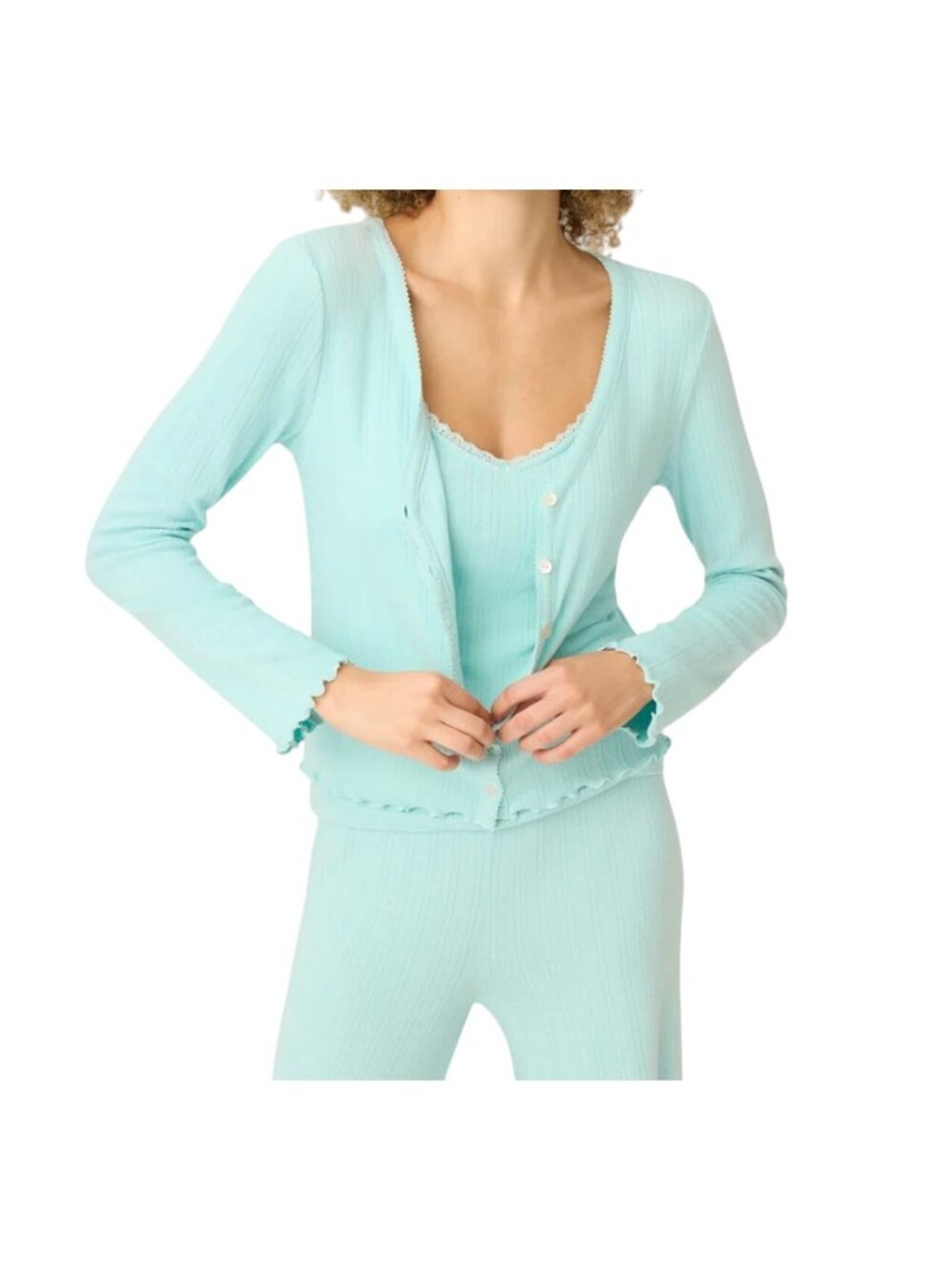 P.J. Salvage Pointelle Essentials Solid Mint 2-piece Cardigan Set NWT - Size M